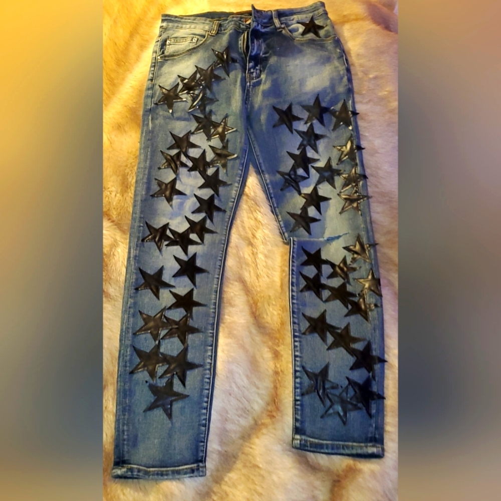 Men's Blue Star-Patterned Jeans